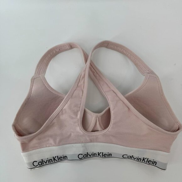 Calvin Klein Light Pink Logo Elastic Cross Back Bralette Sports Bra Size S - Picture 2 of 3